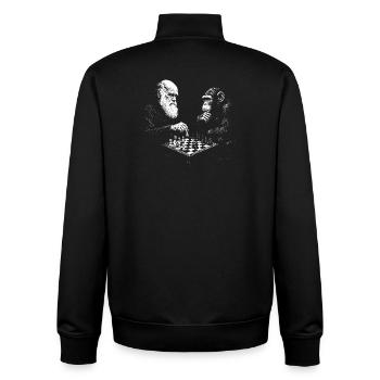 Charles Darwin spielt Schach mit Affe - Unisex Organic Zip Sweatshirt von Stanley/Stella - Schwarz - Hinten - AI Model Male 185 light (185cm)