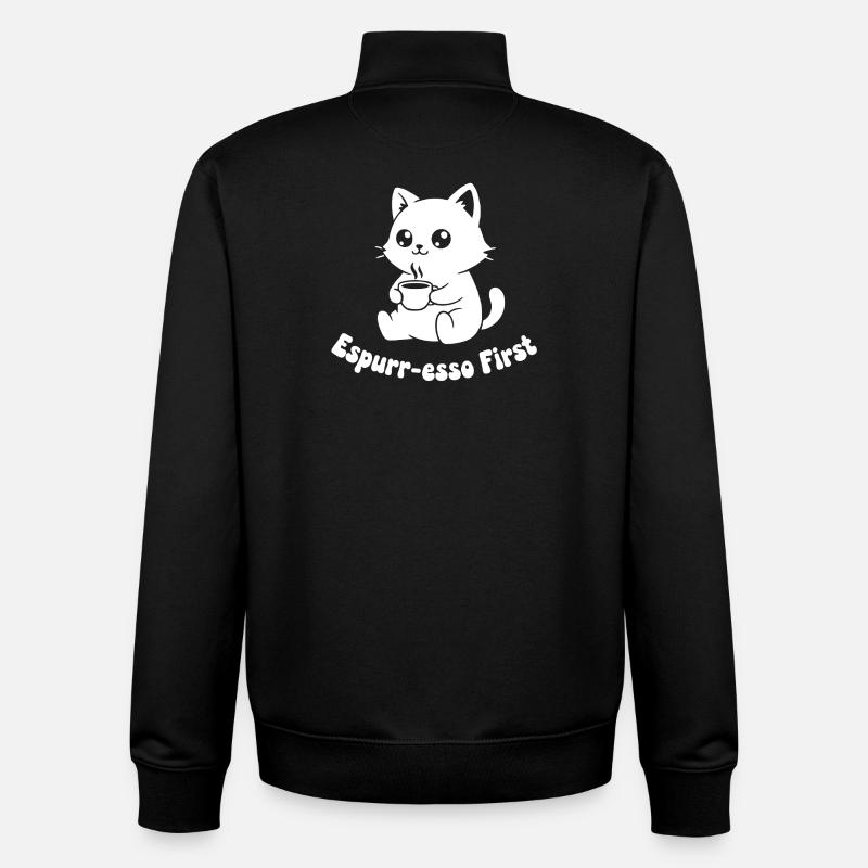 Coffee Kitten Latte Illustration - Unisex Organic Zip Sweatshirt by Stanley/Stella - black