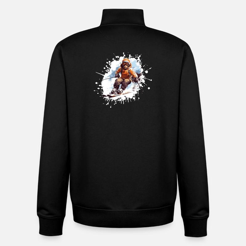 Monkey Ski Skiing - Sweat zippé unisexe en coton bio Stanley/Stella - noir