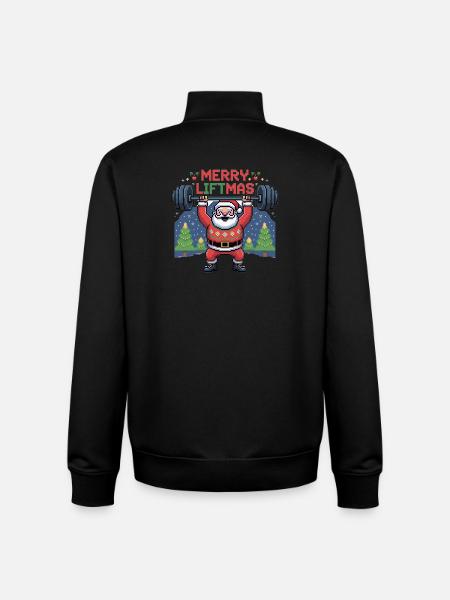 Pixel Santa lifts weights - Unisex Organic Zip Sweatshirt by Stanley/Stella - black
