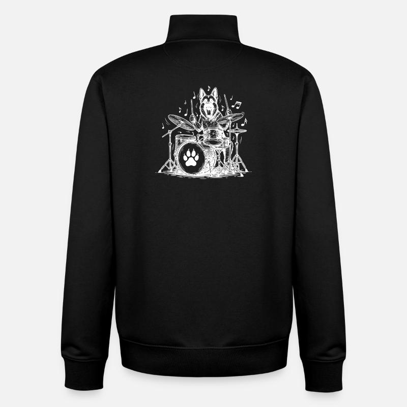 German Shepherd Drummer - Unisex Organic Zip Sweatshirt by Stanley/Stella - black