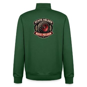Real Heroes Red Rims – Agriculture Emblem - Unisex Organic Zip Sweatshirt by Stanley/Stella - bottle green - Back - AI Model Male 185 dark (185cm)