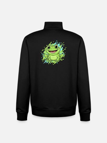 Cheerful Frog Splash Cartoon - Unisex Organic Zip Sweatshirt by Stanley/Stella - black