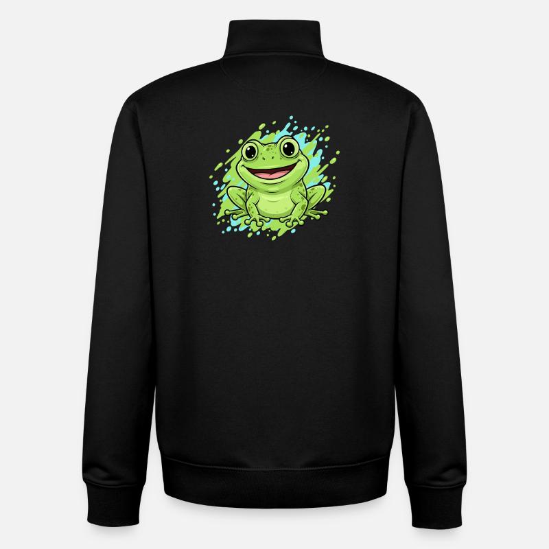Dessin animé joyeux de grenouilles éclaboussures - Sweat zippé unisexe en coton bio Stanley/Stella - noir