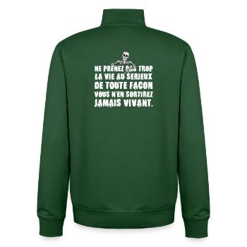 Ne Prenez pas trop la Vie au Sérieux - Humour noir - Sweat zippé unisexe en coton bio Stanley/Stella - vert bouteille - Dos - AI Model Male 185 dark (185cm)