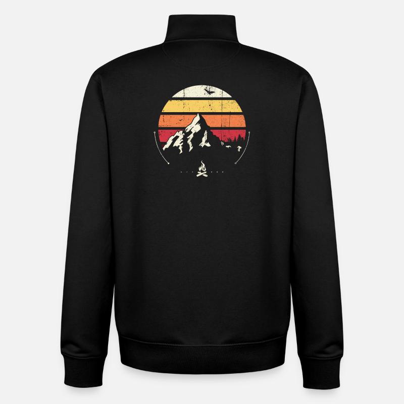 Retro Mountain Sunset Campfire - Unisex Organic Zip Sweatshirt by Stanley/Stella - black