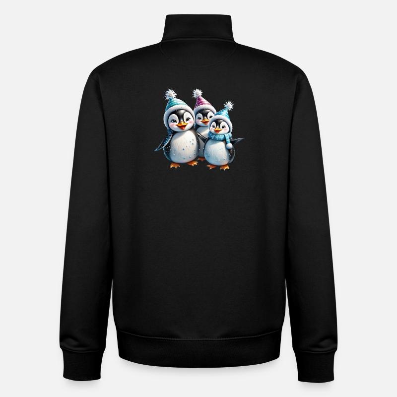 Trois adorables pingouins - Sweat zippé unisexe en coton bio Stanley/Stella - noir