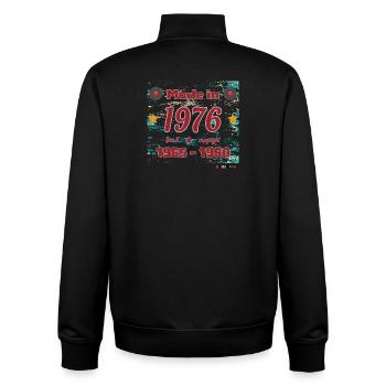 Design rétro des années 70 avec étoiles et disques - Sweat zippé unisexe en coton bio Stanley/Stella - noir - Dos - AI Model Male 185 light (185cm)