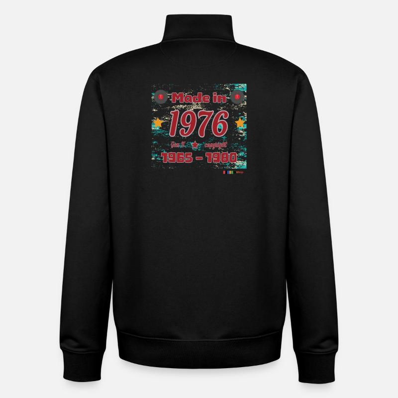 Retro 70s design with stars and discs - Unisex Organic Zip Sweatshirt by Stanley/Stella - black