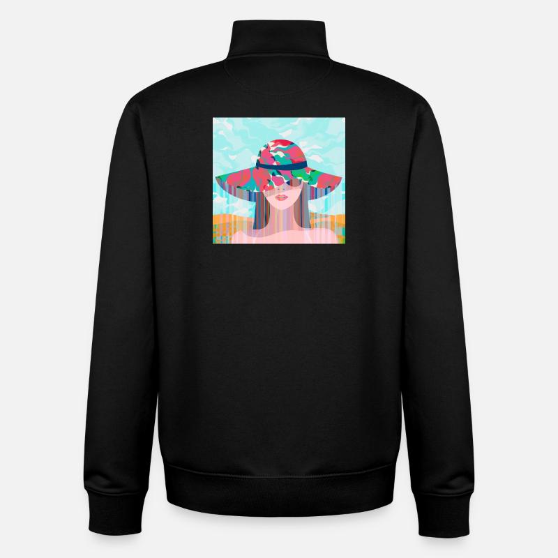 Frau mit psychedelischem farbigem Hut - Unisex Organic Zip Sweatshirt von Stanley/Stella - Schwarz