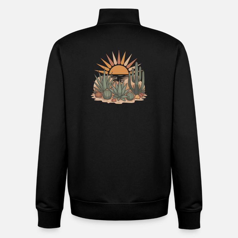 Cactus Boho Nature - Sweat zippé unisexe en coton bio Stanley/Stella - noir