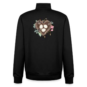Herzförmiges Vogelnest mit Vogeleiern und Blüten - Unisex Organic Zip Sweatshirt von Stanley/Stella - Schwarz - Hinten - AI Model Male 185 light (185cm)
