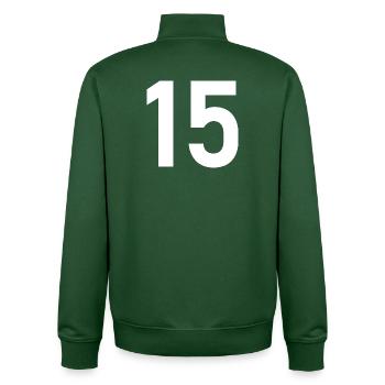 15. 15 ANS. 15e ANNIVERSAIRE. ANNIVERSAIRE 15 ANS. - Sweat zippé unisexe en coton bio Stanley/Stella - vert bouteille - Dos - AI Model Male 185 dark (185cm)