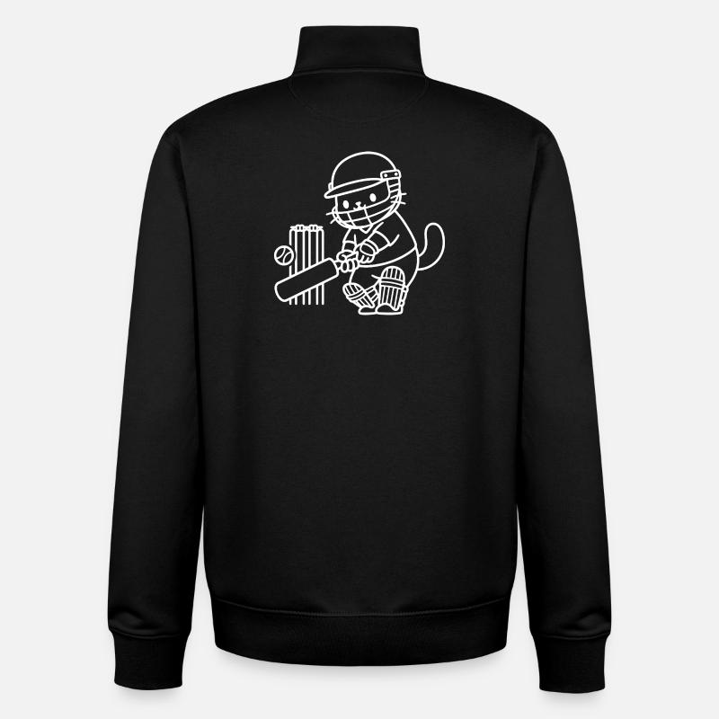 Joueur de cricket Kawaii Cat - Sweat zippé unisexe en coton bio Stanley/Stella - noir