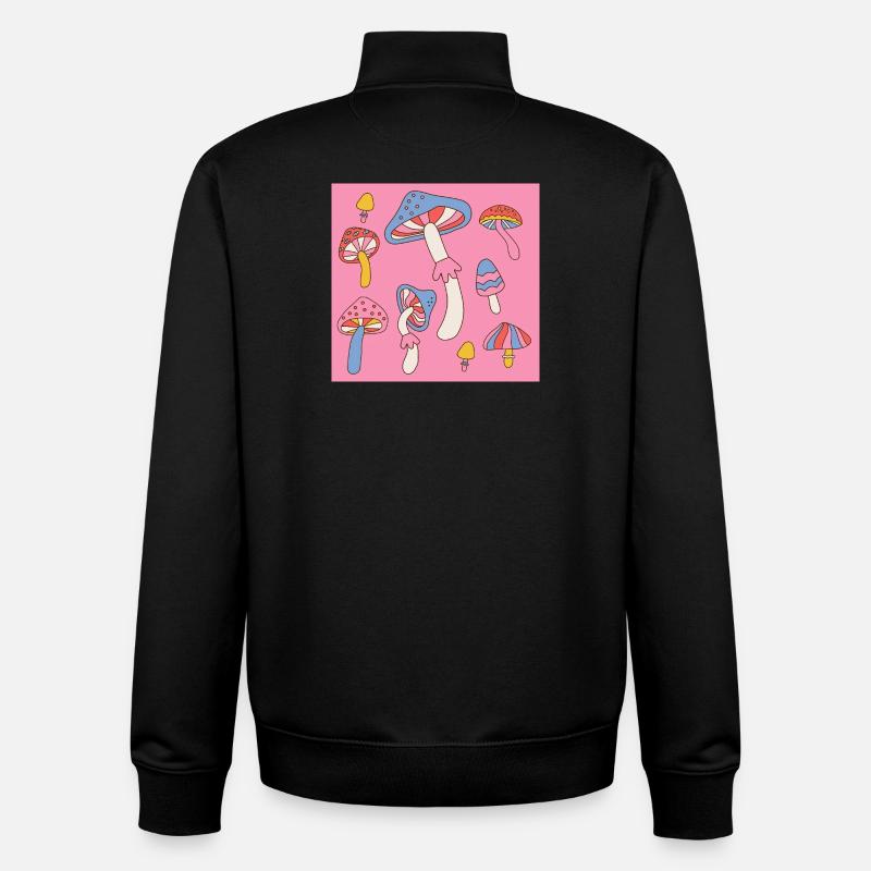 Retro Mushroom Pattern – Psychedelic 70s Design - Unisex Organic Zip Sweatshirt by Stanley/Stella - black