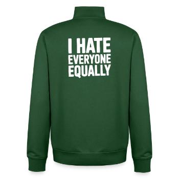 Ich hasse alle gleichermaßen - Unisex Organic Zip Sweatshirt von Stanley/Stella - Flaschengrün - Hinten - AI Model Male 185 dark (185cm)