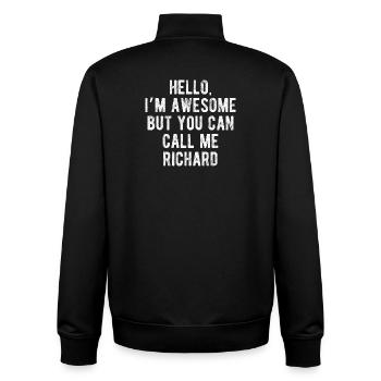 Hallo, mir geht's großartig. Nenn mich Richard – lustiges Zitat. - Unisex Organic Zip Sweatshirt von Stanley/Stella - Schwarz - Hinten - AI Model Male 185 light (185cm)