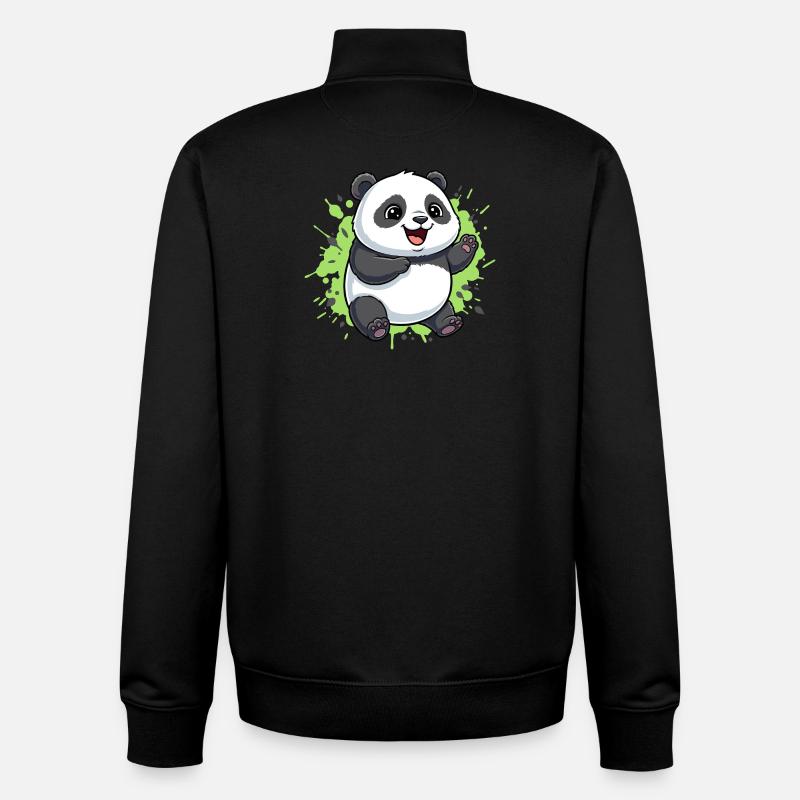Happy Panda Splash - Sweat zippé unisexe en coton bio Stanley/Stella - noir