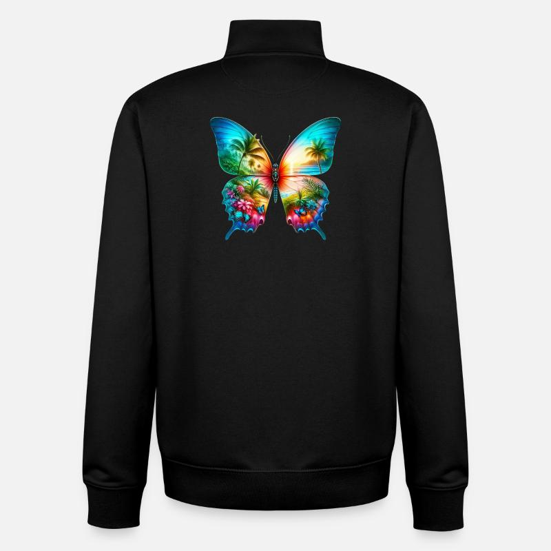 Papillon - Sweat zippé unisexe en coton bio Stanley/Stella - noir
