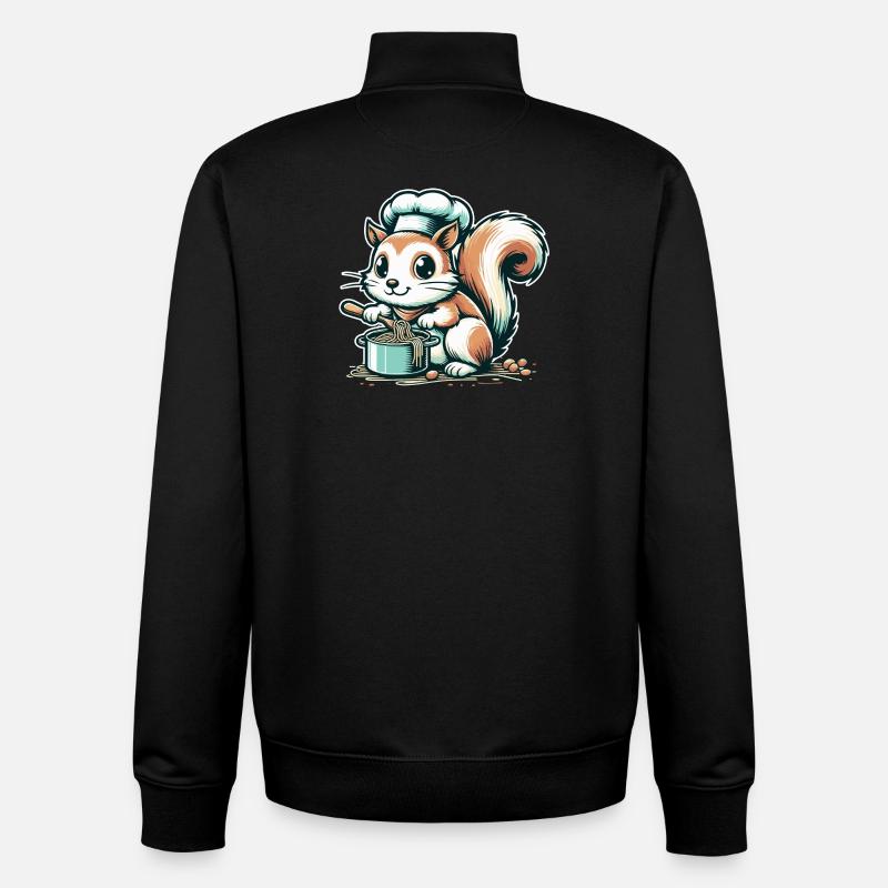 Cute cartoon squirrel cooking spaghetti - Unisex Organic Zip Sweatshirt by Stanley/Stella - black