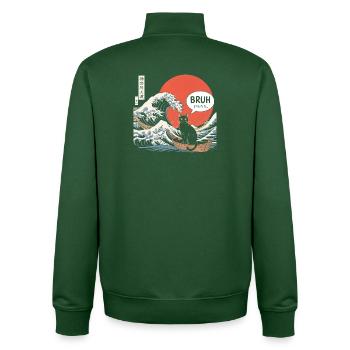 Bruh Cat Japanese Wave Aesthetic - Unisex Organic Zip Sweatshirt by Stanley/Stella - bottle green - Back - AI Model Male 185 dark (185cm)