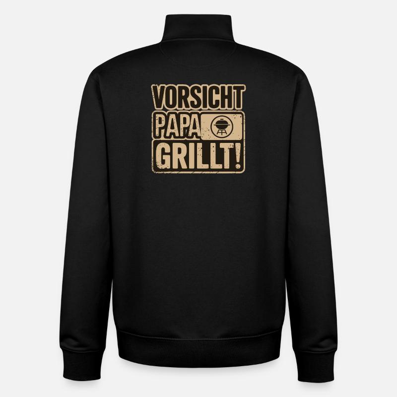 Caution Dad Grills BBQ Fun - Unisex Organic Zip Sweatshirt by Stanley/Stella - black