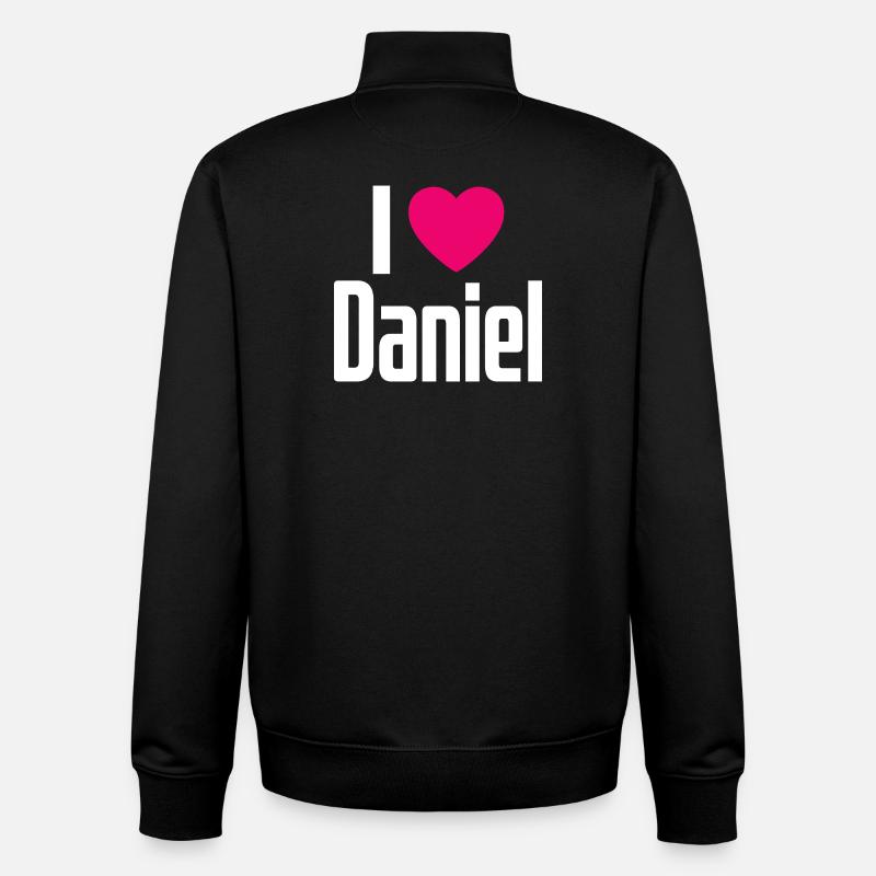 J’aime Daniel Pink Heart J’aime Daniel - Sweat zippé unisexe en coton bio Stanley/Stella - noir
