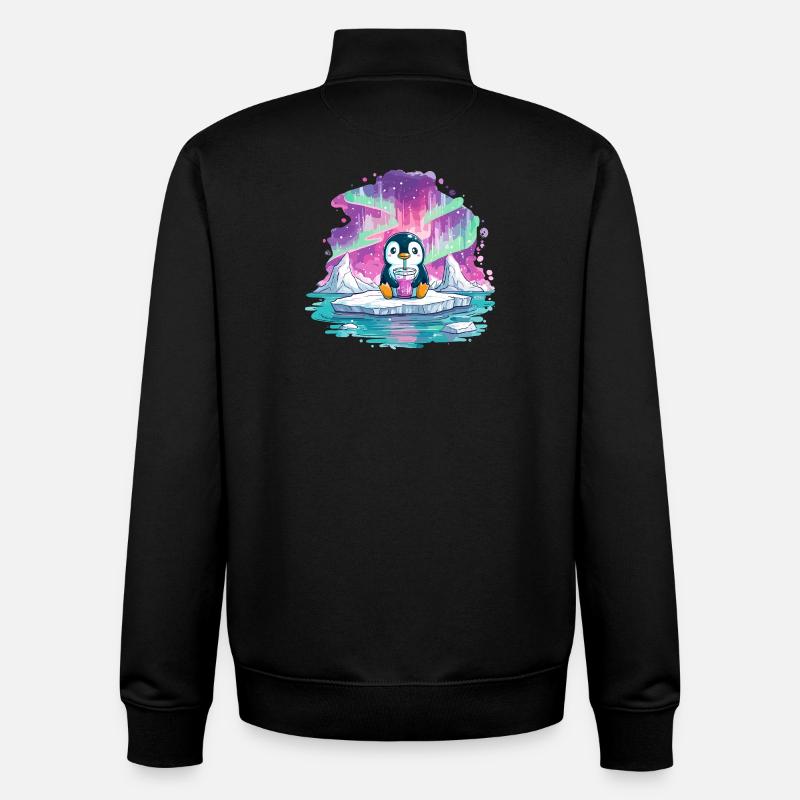 Pinguin auf Eis mit pinkem Drink - Unisex Organic Zip Sweatshirt von Stanley/Stella - Schwarz