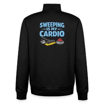 Curling, balayage drôle, cardio dur avec balai - Sweat zippé unisexe en coton bio Stanley/Stella - noir - Dos - AI Model Male 185 light (185cm)