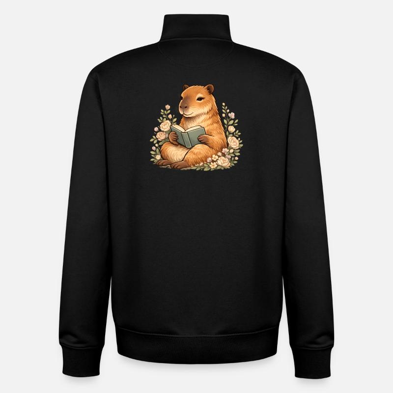 Lesendes Capybara mit Blumen Buchliebhaber - Unisex Organic Zip Sweatshirt von Stanley/Stella - Schwarz