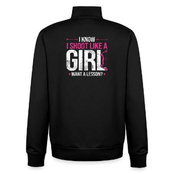 Ich weiß, ich schieße wie ein Mädchen beim Bogenschießen - Unisex Organic Zip Sweatshirt von Stanley/Stella - Schwarz - Hinten - AI Model Male 185 light (185cm)