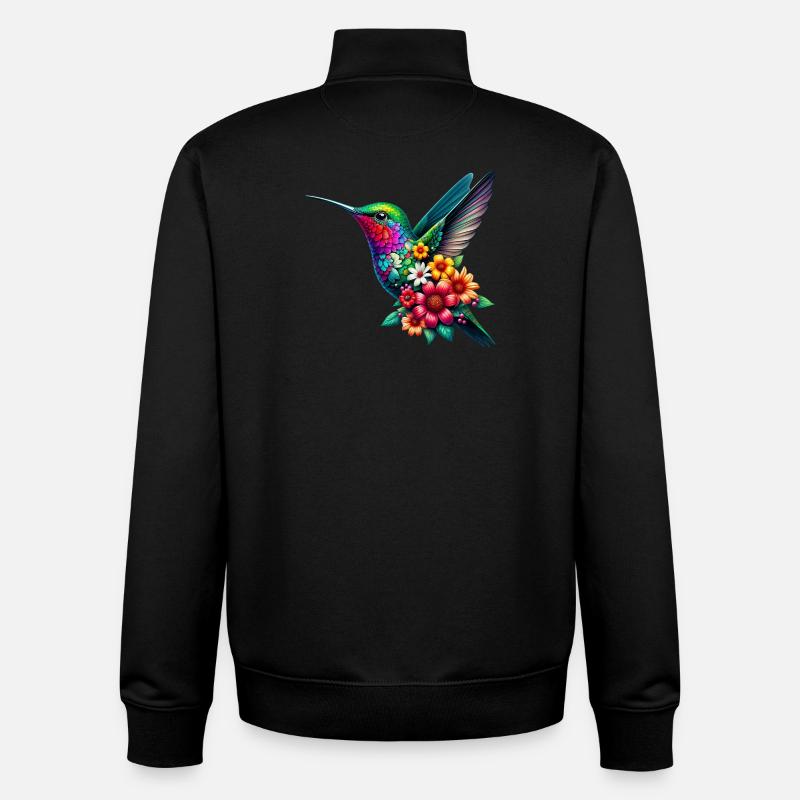 Kolibri mit Blumen geschmückt - Unisex Organic Zip Sweatshirt von Stanley/Stella - Schwarz