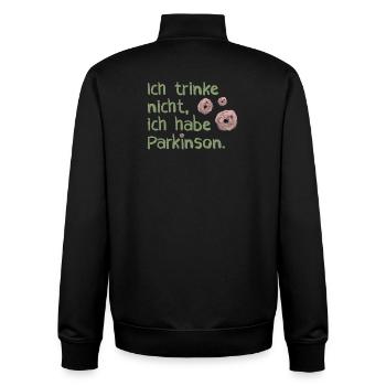 Ich trinke nicht, ich habe Parkinson. - Unisex Organic Zip Sweatshirt von Stanley/Stella - Schwarz - Hinten - AI Model Male 185 light (185cm)