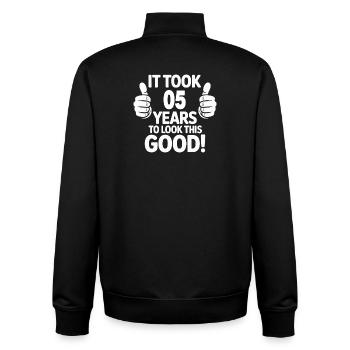 Célébration du 5e anniversaire Pouce levé - Sweat zippé unisexe en coton bio Stanley/Stella - noir - Dos - AI Model Male 185 light (185cm)