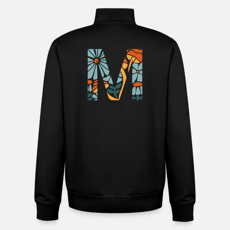 Letter m flowers groovy gift idea - Unisex Organic Zip Sweatshirt by Stanley/Stella - black