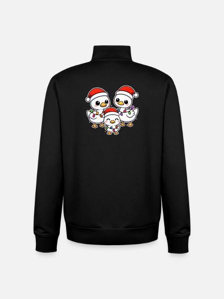 Santa Duck Trio with Christmas Lights - Unisex Organic Zip Sweatshirt by Stanley/Stella - black