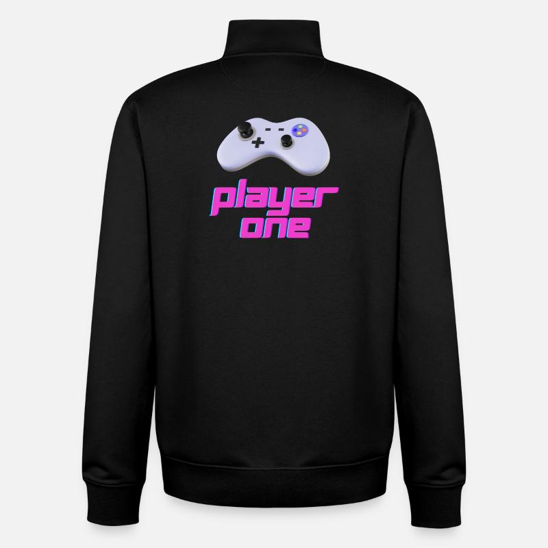 Neon Retro Controller Player One - Unisex Organic Zip Sweatshirt by Stanley/Stella - black