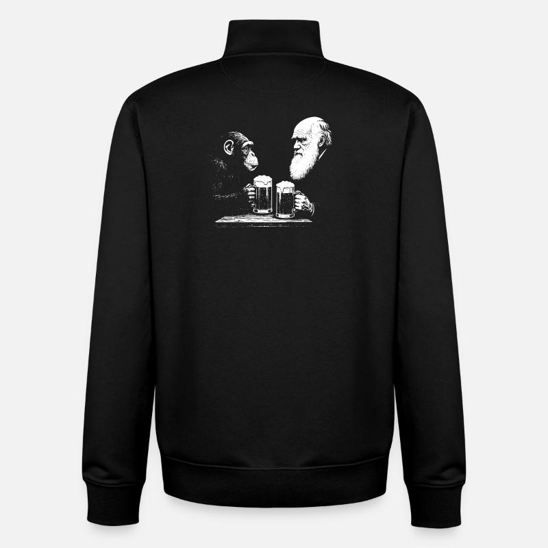 Chimp and Darwin drinking beer - Unisex Organic Zip Sweatshirt by Stanley/Stella - black
