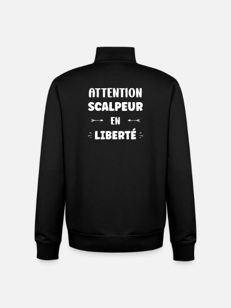 Attention Scalpeur en Liberté - Sweat zippé unisexe en coton bio Stanley/Stella - noir