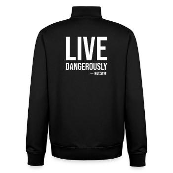 Live Dangerously Nietzsche Quote Tee - Unisex Organic Zip Sweatshirt by Stanley/Stella - black - Back - AI Model Male 185 light (185cm)
