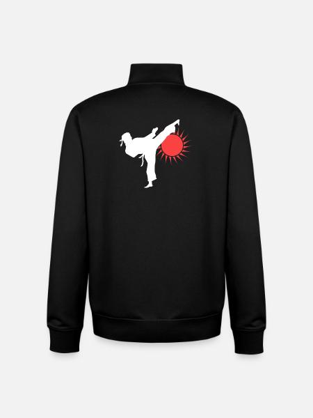 Karate Kick Silhouette mit roter Sonne - Unisex Organic Zip Sweatshirt von Stanley/Stella - Schwarz