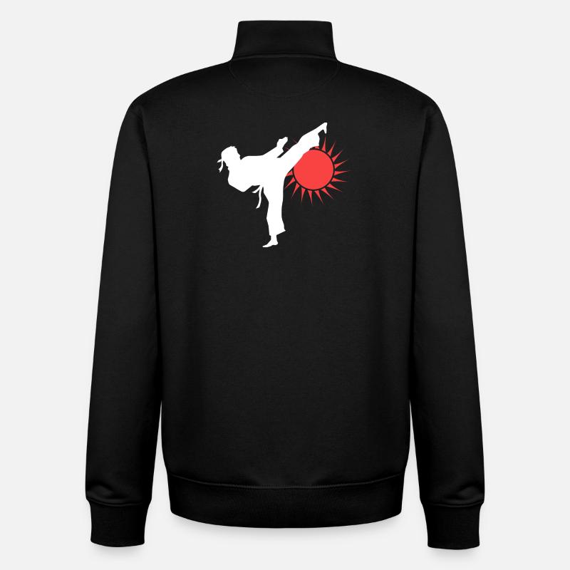 Silhouette de coup de pied de karaté avec soleil rouge - Sweat zippé unisexe en coton bio Stanley/Stella - noir