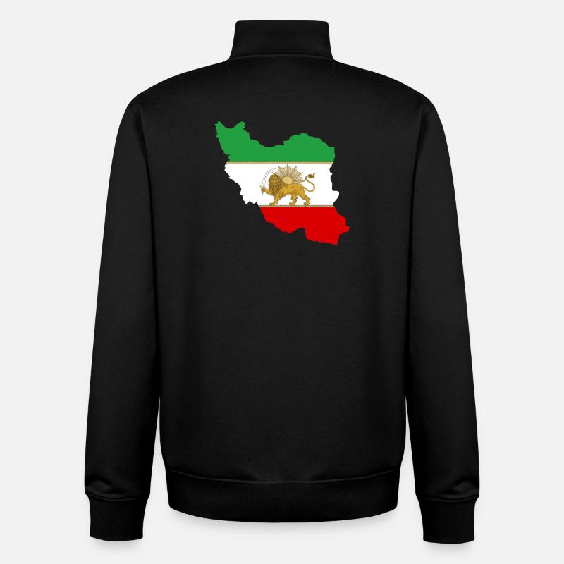 Drapeau iran Lion et Soleil - شیر خورشید پرچم - Sweat zippé unisexe en coton bio Stanley/Stella - noir
