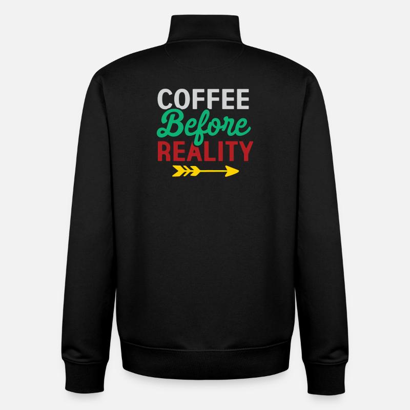 Le café avant la réalité - Sweat zippé unisexe en coton bio Stanley/Stella - noir