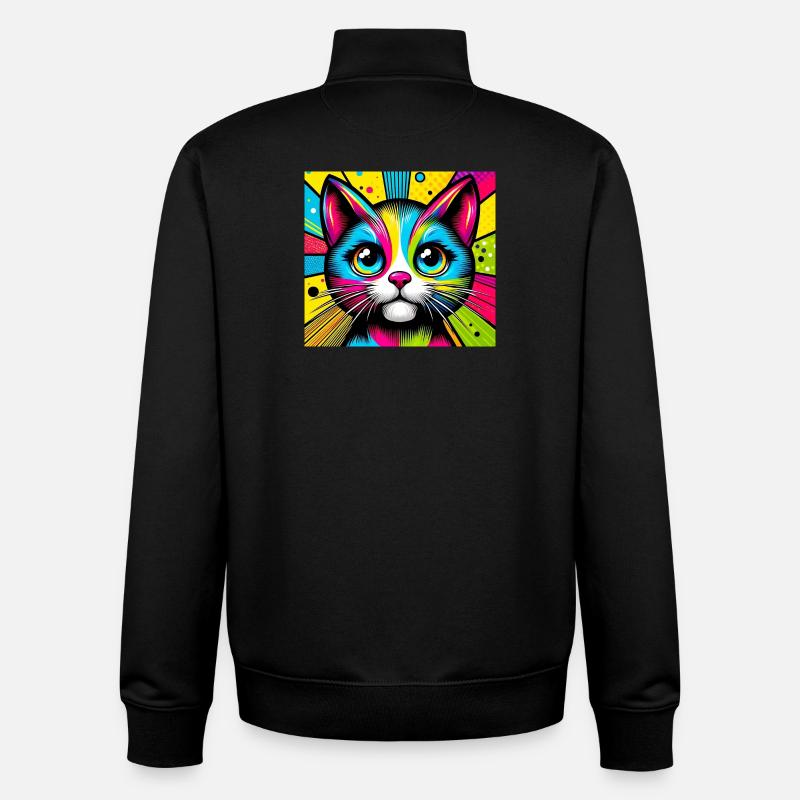 Chat Pop Art - Sweat zippé unisexe en coton bio Stanley/Stella - noir