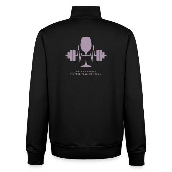 Genuss und Kraft: Wein und Gewichte - Unisex Organic Zip Sweatshirt von Stanley/Stella - Schwarz - Hinten - AI Model Male 185 light (185cm)