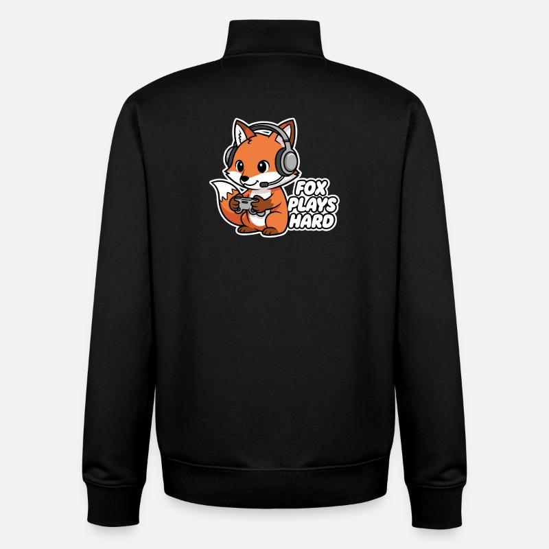 Fox with headset, game hero - Unisex Organic Zip Sweatshirt by Stanley/Stella - black