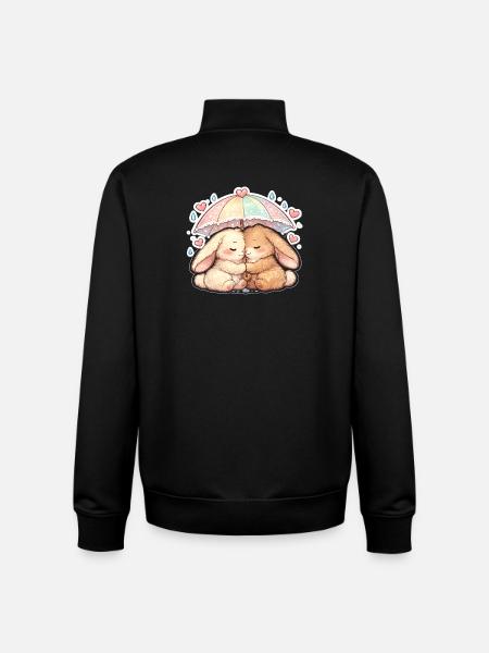 Cuddly rain rabbits under umbrella - Unisex Organic Zip Sweatshirt by Stanley/Stella - black