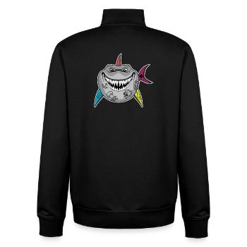 Dessin animé de requin tatoué avec des nageoires de crâne - Sweat zippé unisexe en coton bio Stanley/Stella - noir - Dos - AI Model Male 185 light (185cm)
