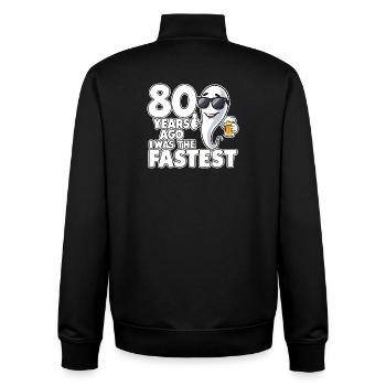 Il y a 80 ans, l’anniversaire le plus rapide et drôle - Sweat zippé unisexe en coton bio Stanley/Stella - noir - Dos - AI Model Male 185 light (185cm)